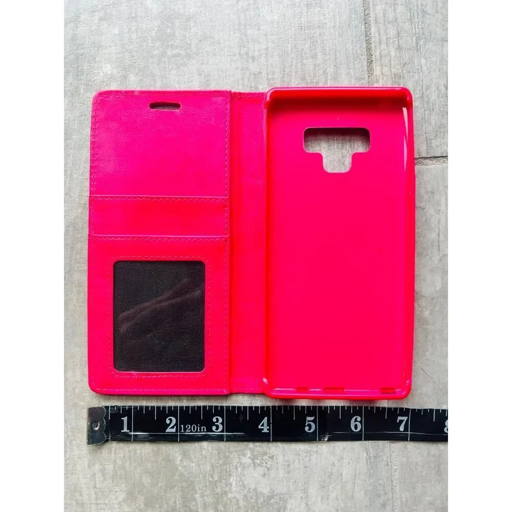 Book-Style Folio Flip Wallet Case Magnetic Flap Cover Samsung Galaxy Note 9 Neon